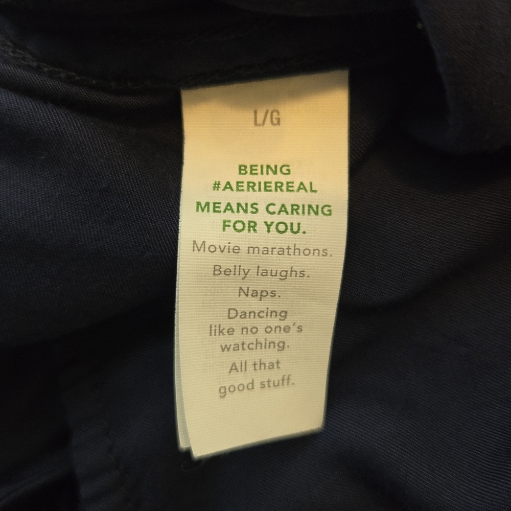 AERIE NWT Navy Blue Shiny Satin Women's Drawstring Loose Fit Cargo Pants - Picture 6 of 11